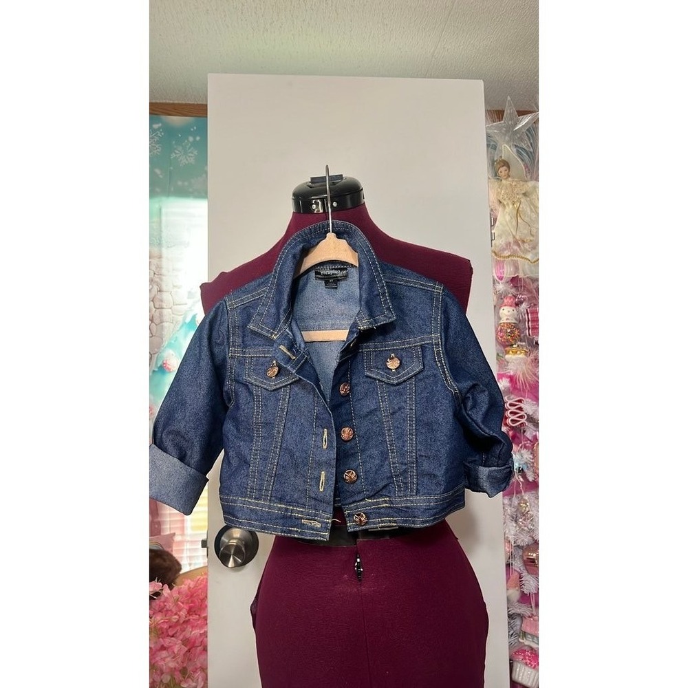 Picapino Denim Jacket Kids 3T Dark Wash Good Butterfly Buttons Cropped